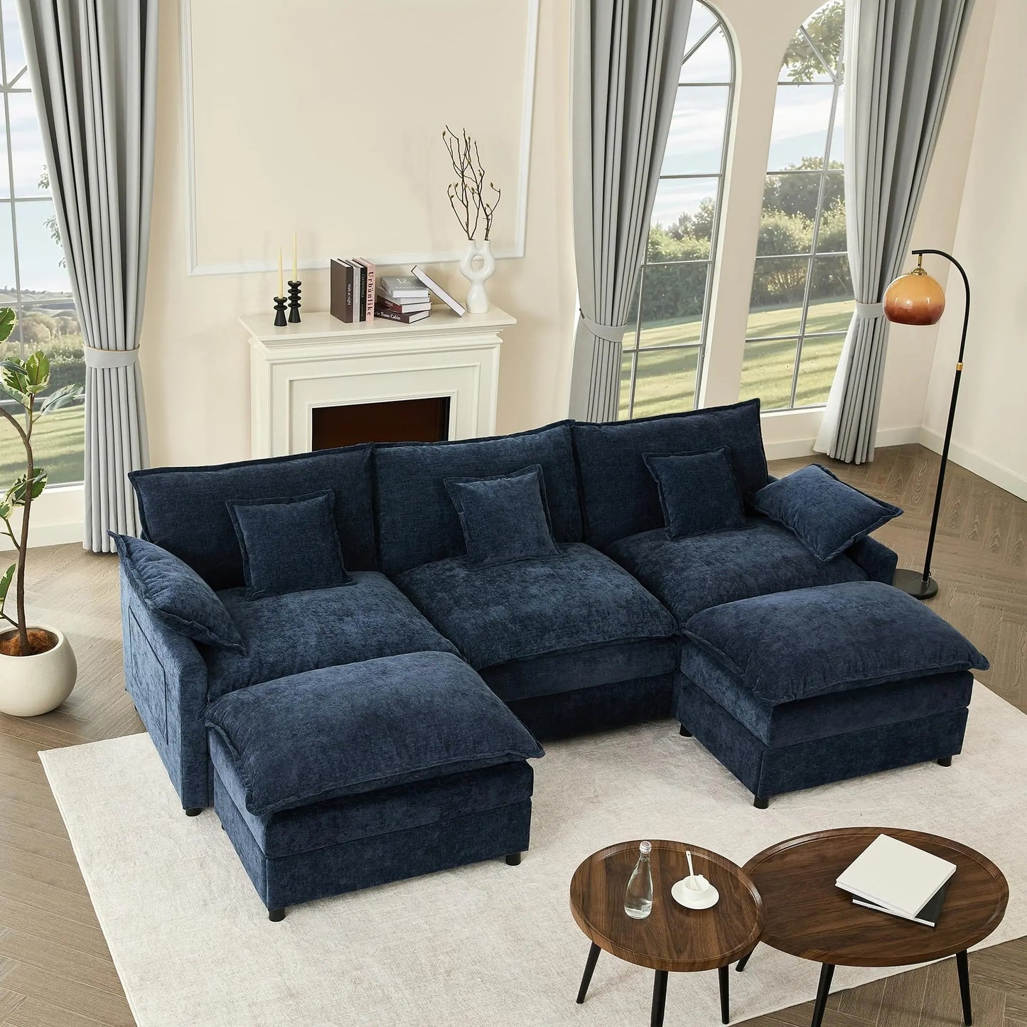 GOSUHI 108" U-Shaped Modular Cloud Couch, Deep Seat, Linen Beige | Cloud Comfort, Couches for Living Room, Removable