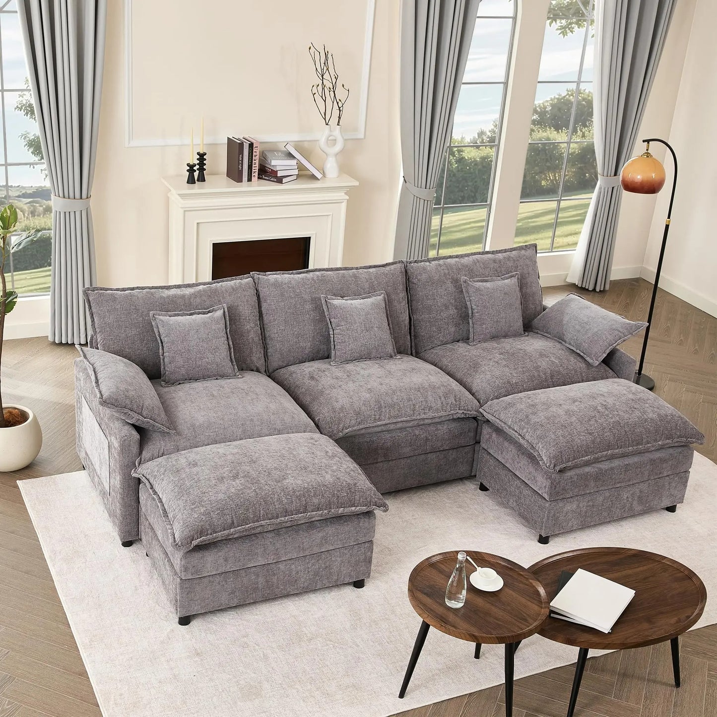 GOSUHI 108" U-Shaped Modular Cloud Couch, Deep Seat, Linen Beige | Cloud Comfort, Couches for Living Room, Removable