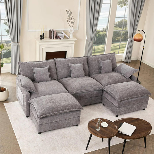 GOSUHI 108" U-Shaped Modular Cloud Couch, Deep Seat, Linen Beige | Cloud Comfort, Couches for Living Room, Removable