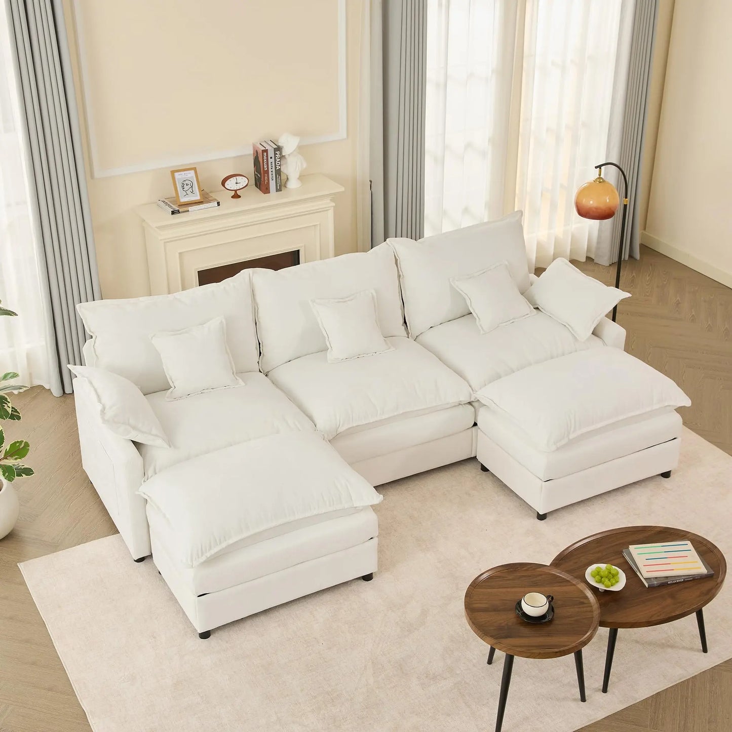 GOSUHI 108" U-Shaped Modular Cloud Couch, Deep Seat, Linen Beige | Cloud Comfort, Couches for Living Room, Removable