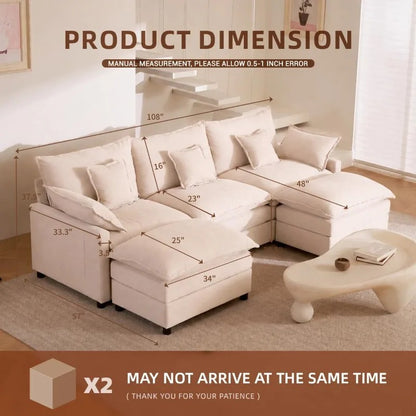 GOSUHI 108" U-Shaped Modular Cloud Couch, Deep Seat, Linen Beige | Cloud Comfort, Couches for Living Room, Removable