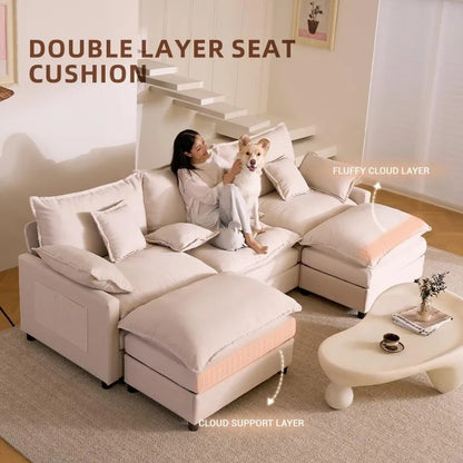 GOSUHI 108" U-Shaped Modular Cloud Couch, Deep Seat, Linen Beige | Cloud Comfort, Couches for Living Room, Removable