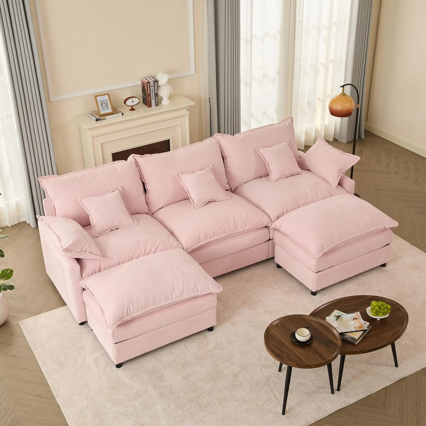 GOSUHI 108" U-Shaped Modular Cloud Couch, Deep Seat, Linen Beige | Cloud Comfort, Couches for Living Room, Removable