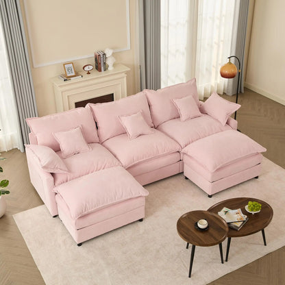 GOSUHI 108" U-Shaped Modular Cloud Couch, Deep Seat, Linen Beige | Cloud Comfort, Couches for Living Room, Removable