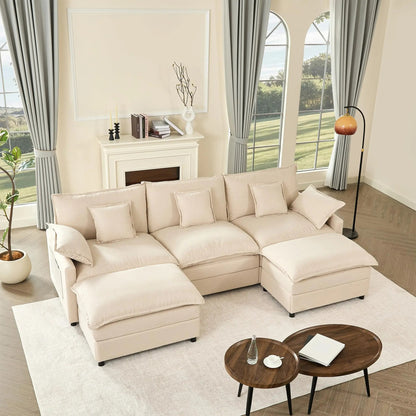 GOSUHI 108" U-Shaped Modular Cloud Couch, Deep Seat, Linen Beige | Cloud Comfort, Couches for Living Room, Removable