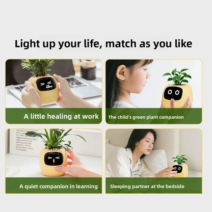 Plant pet robot | Smart Sensor Flower Pot OLED Display Battery | USB Powered WiFi Controlled Via Tuya App Featuring Interactive Emotive Functions