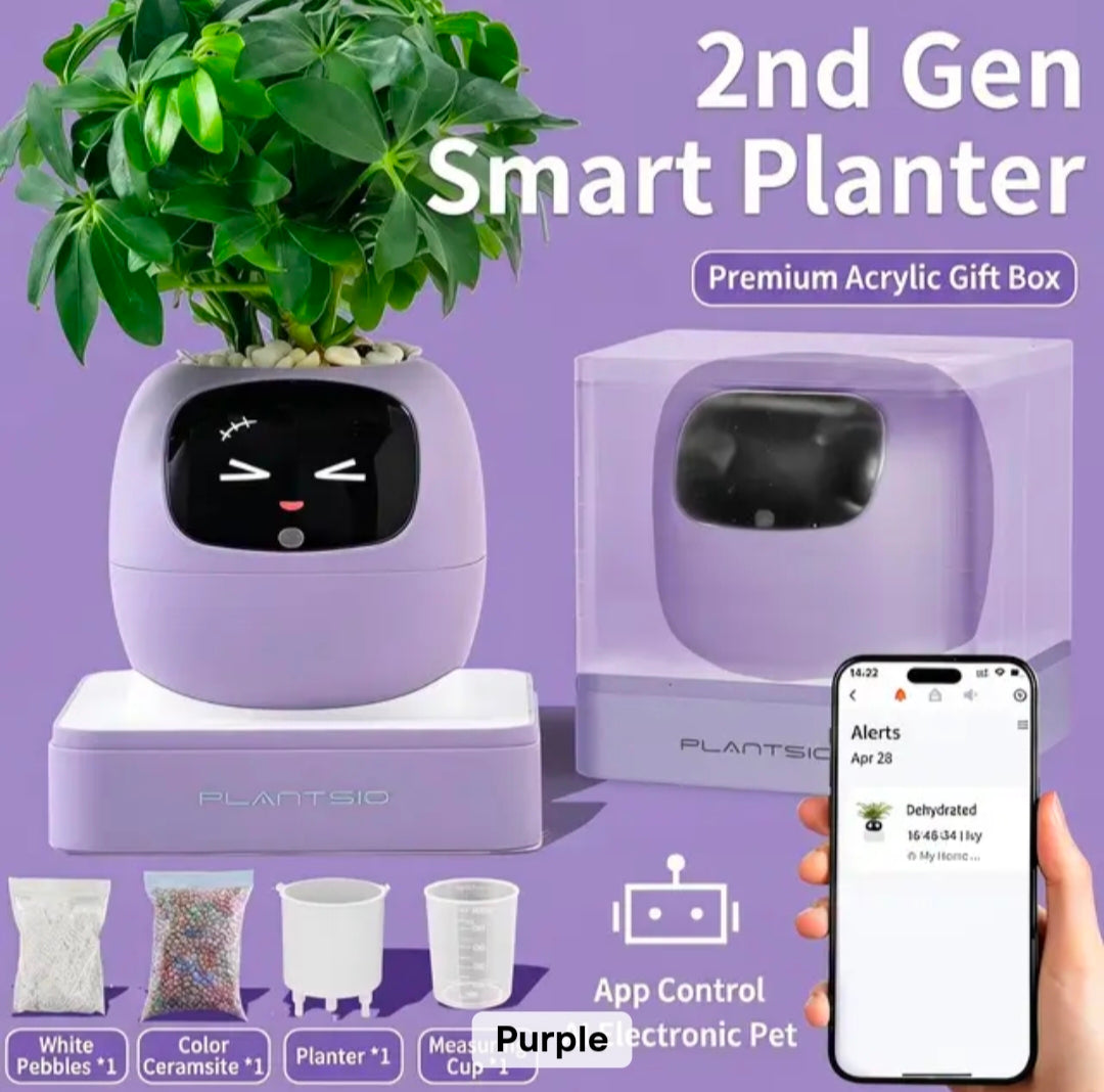 Plant pet robot | Smart Sensor Flower Pot OLED Display Battery | USB Powered WiFi Controlled Via Tuya App Featuring Interactive Emotive Functions