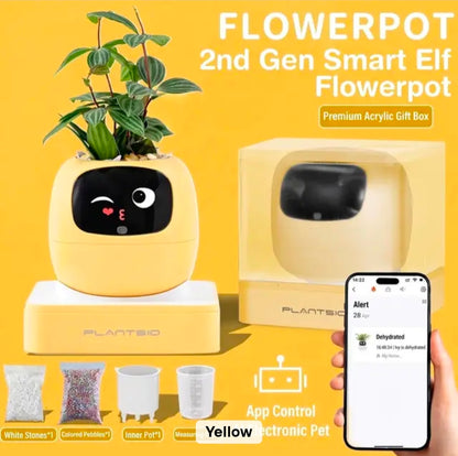 Plant pet robot | Smart Sensor Flower Pot OLED Display Battery | USB Powered WiFi Controlled Via Tuya App Featuring Interactive Emotive Functions