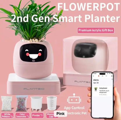 Plant pet robot | Smart Sensor Flower Pot OLED Display Battery | USB Powered WiFi Controlled Via Tuya App Featuring Interactive Emotive Functions