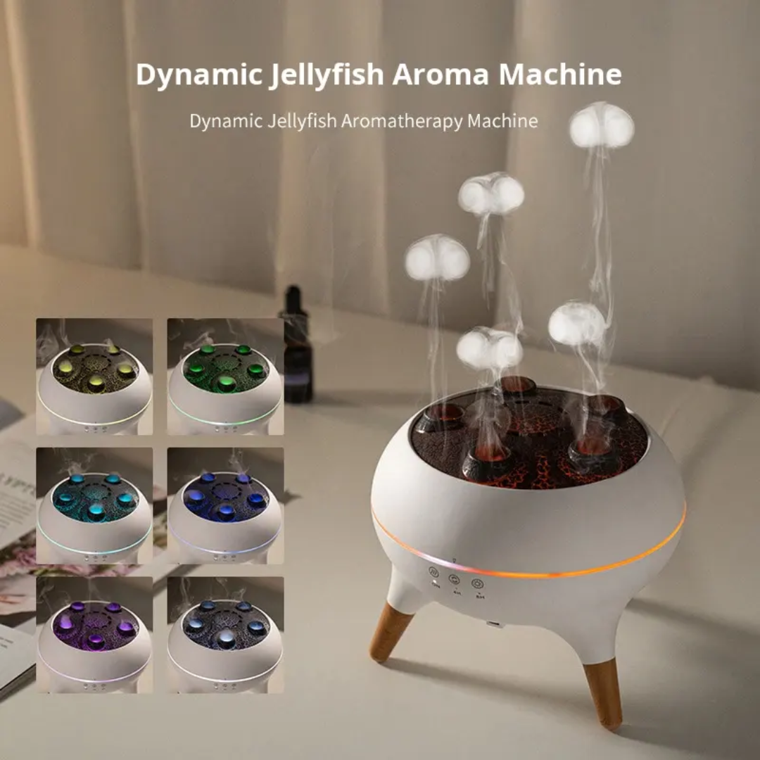 Flame Mist Aroma Diffuser |Jellyfish Dynamic Light Wood |Grain Essential Oil Humidifier | Multi Hole Fragrance Diffusion Machine
