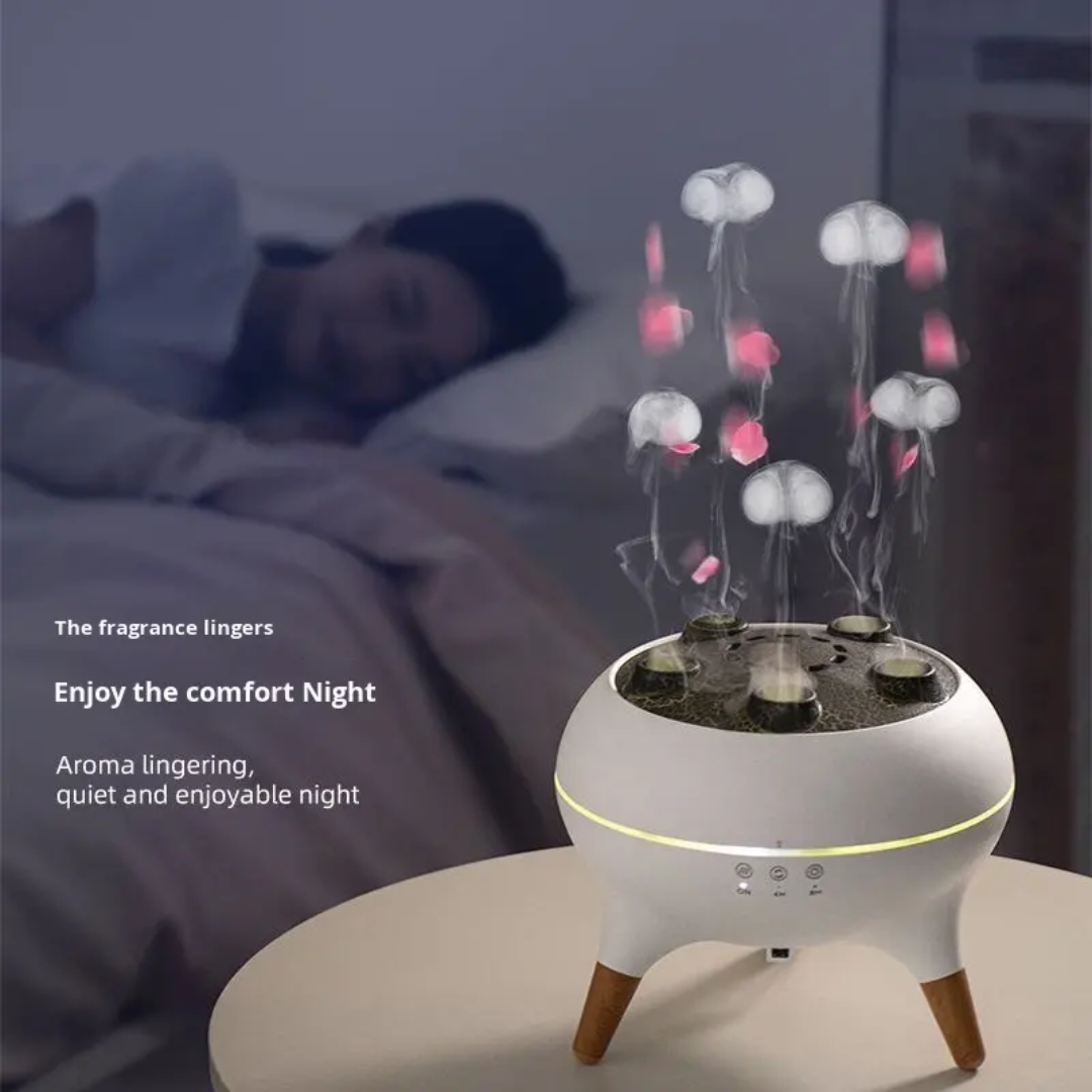 Flame Mist Aroma Diffuser |Jellyfish Dynamic Light Wood |Grain Essential Oil Humidifier | Multi Hole Fragrance Diffusion Machine