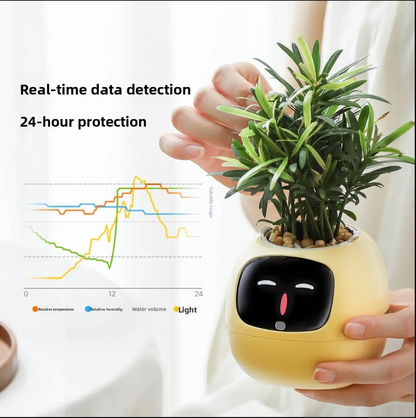 Plant pet robot | Smart Sensor Flower Pot OLED Display Battery | USB Powered WiFi Controlled Via Tuya App Featuring Interactive Emotive Functions