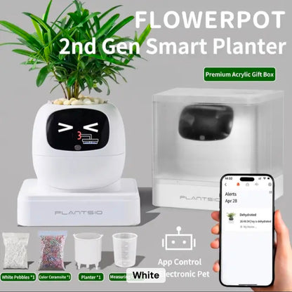 Plant pet robot | Smart Sensor Flower Pot OLED Display Battery | USB Powered WiFi Controlled Via Tuya App Featuring Interactive Emotive Functions