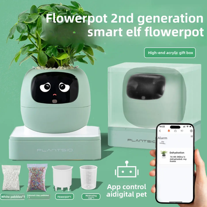 Plant pet robot | Smart Sensor Flower Pot OLED Display Battery | USB Powered WiFi Controlled Via Tuya App Featuring Interactive Emotive Functions