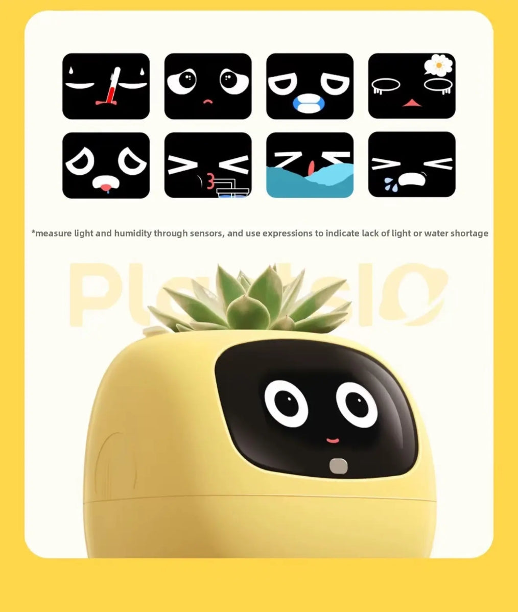 Plant pet robot | Smart Sensor Flower Pot OLED Display Battery | USB Powered WiFi Controlled Via Tuya App Featuring Interactive Emotive Functions
